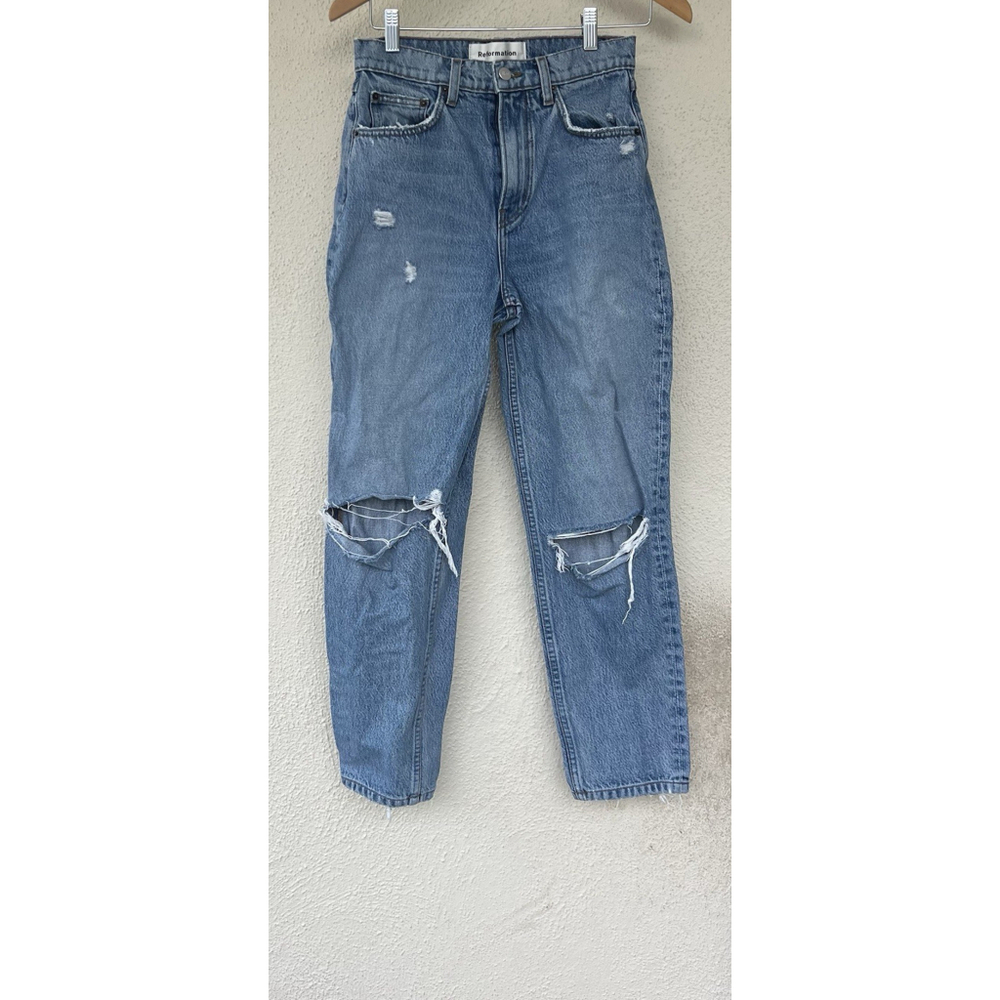 Reformation Julia High Rise Cigarette Jeans Size 27 Distressed Savu Wash Ankle
